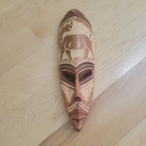 African or Asian tribal rhino wood hand carved mask
